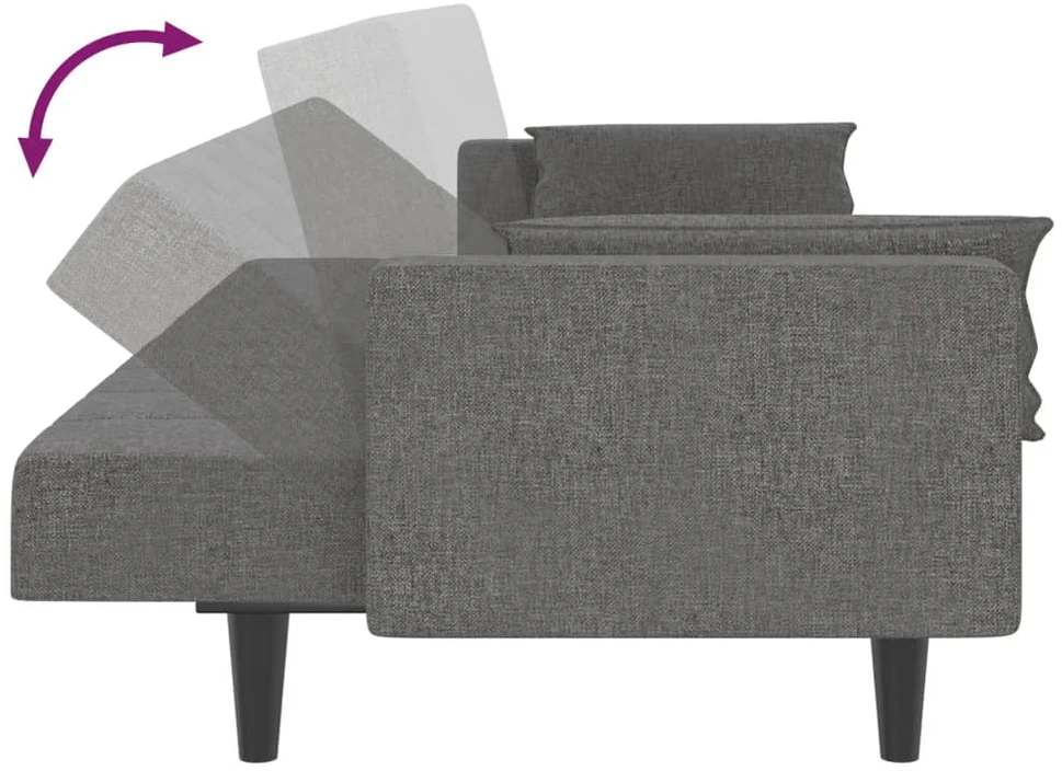 Dvivietė sofa-lova su dvejomis pagalvėmis, pilka, audinys