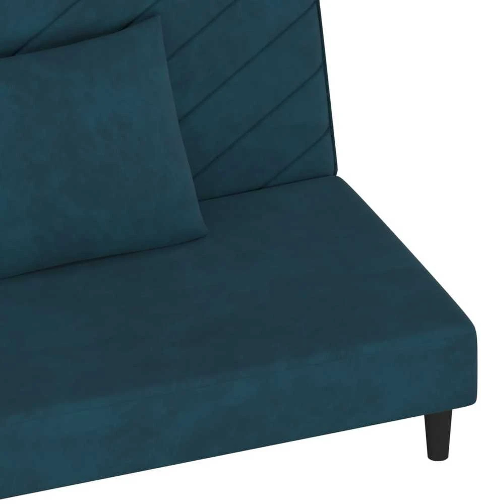 Dvivietė sofa-lova su dvejomis pagalvėmis, mėlyna, aksomas