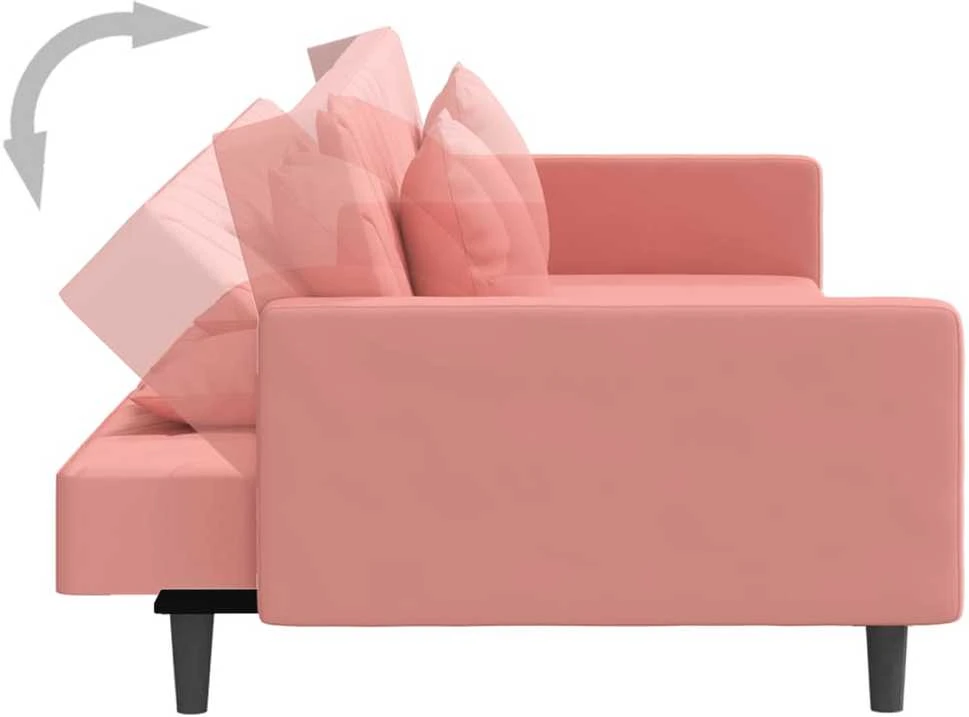 Dvivietė sofa-lova su dvejomis pagalvėmis, rožinė, aksomas