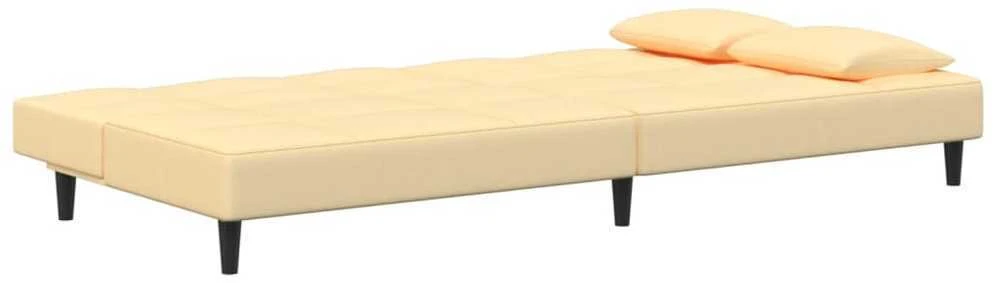 Dvivietė sofa-lova su dvejomis pagalvėmis, kreminė, aksomas
