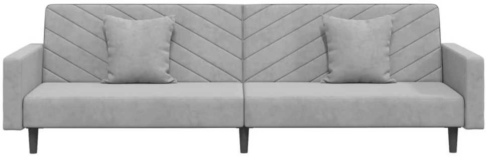 Dvivietė sofa-lova su dvejomis pagalvėmis, pilka, aksomas