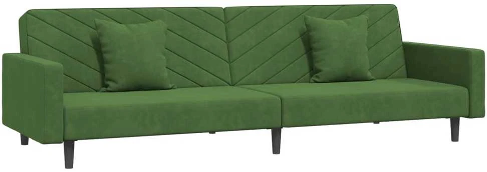 Dvivietė sofa-lova su dvejomis pagalvėmis, žalia, aksomas
