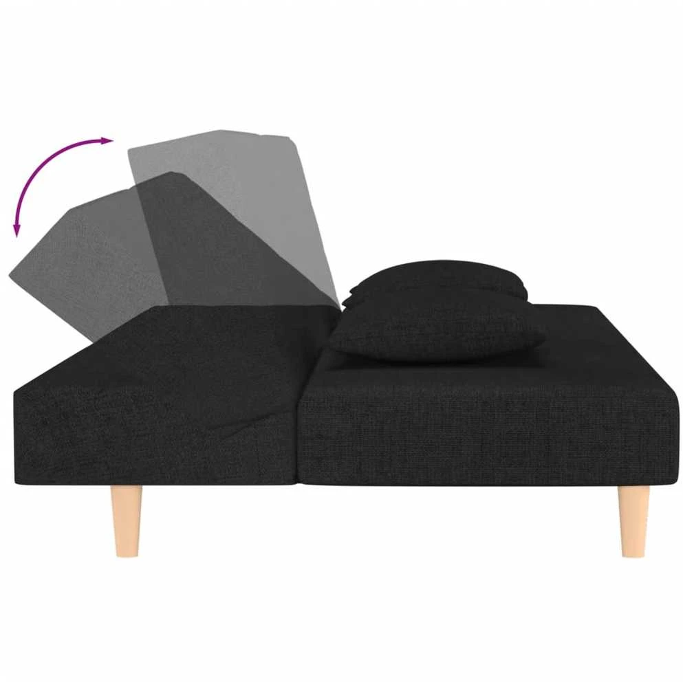Dvivietė sofa-lova su dvejomis pagalvėmis, juoda, audinys