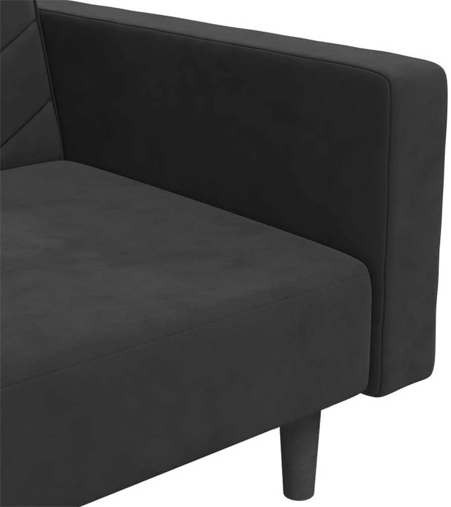 Dvivietė sofa-lova su dvejomis pagalvėmis, juoda, aksomas