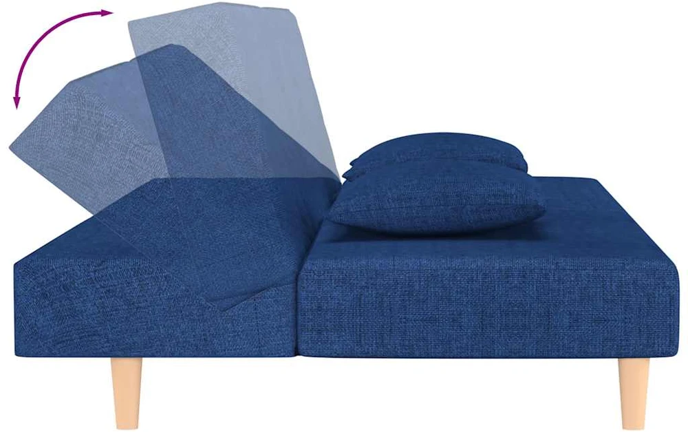 Dvivietė sofa-lova su dvejomis pagalvėmis, mėlyna, audinys