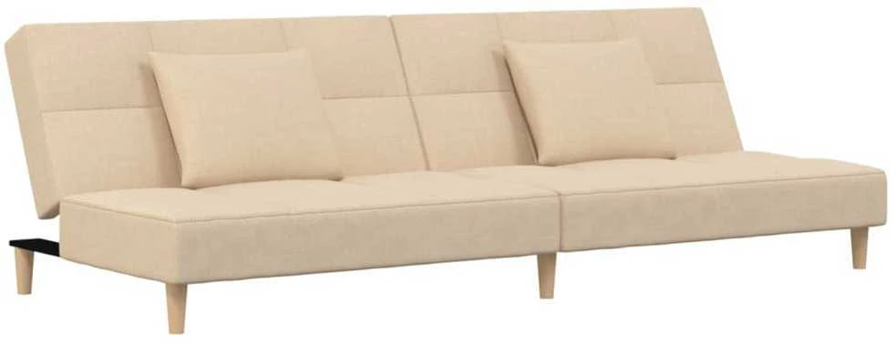 Dvivietė sofa-lova su dvejomis pagalvėmis, kreminė, audinys