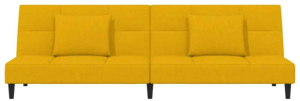 Dvivietė sofa-lova su dvejomis pagalvėmis, geltona, aksomas