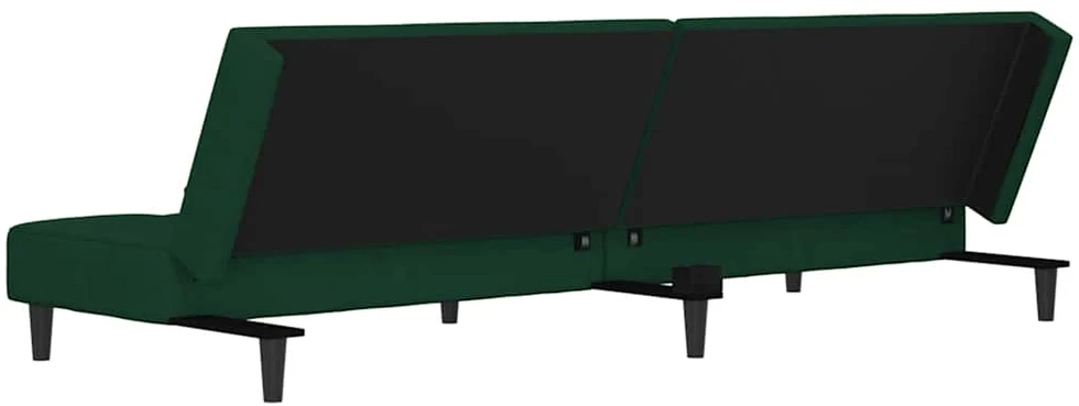 Dvivietė sofa-lova su dvejomis pagalvėmis, žalia, aksomas