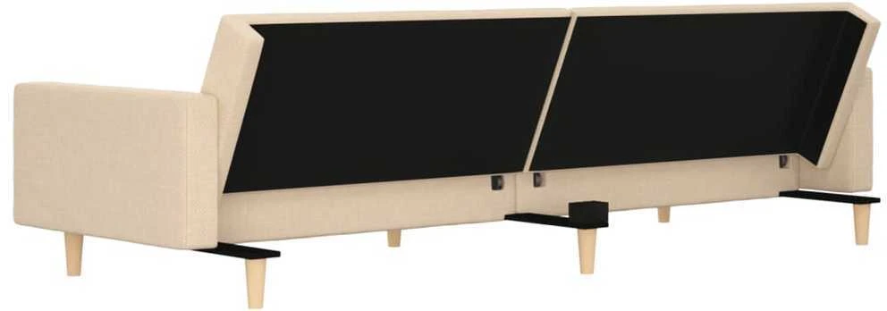 Dvivietė sofa-lova su dvejomis pagalvėmis, kreminė, audinys
