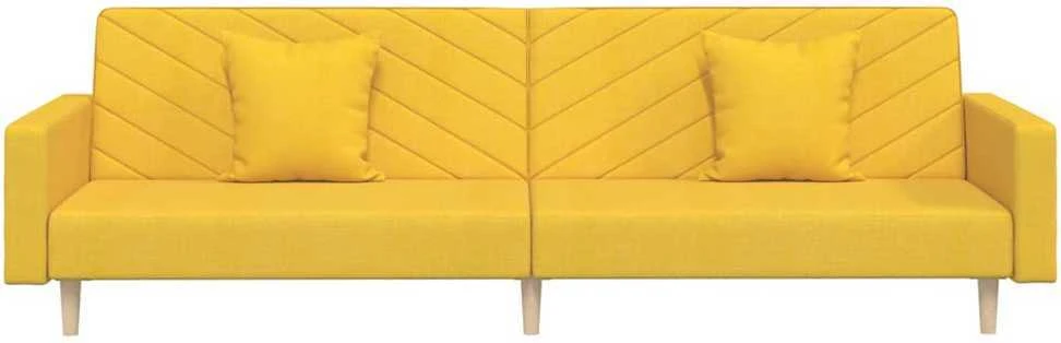 Dvivietė sofa-lova su dvejomis pagalvėmis, geltona, audinys