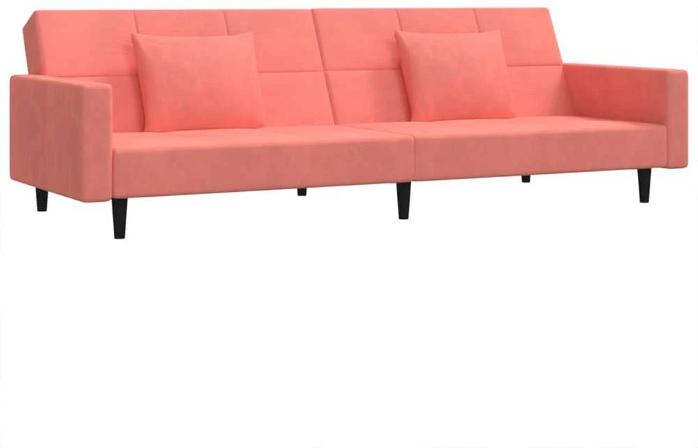 Dvivietė sofa-lova su dvejomis pagalvėmis, rožinė, aksomas