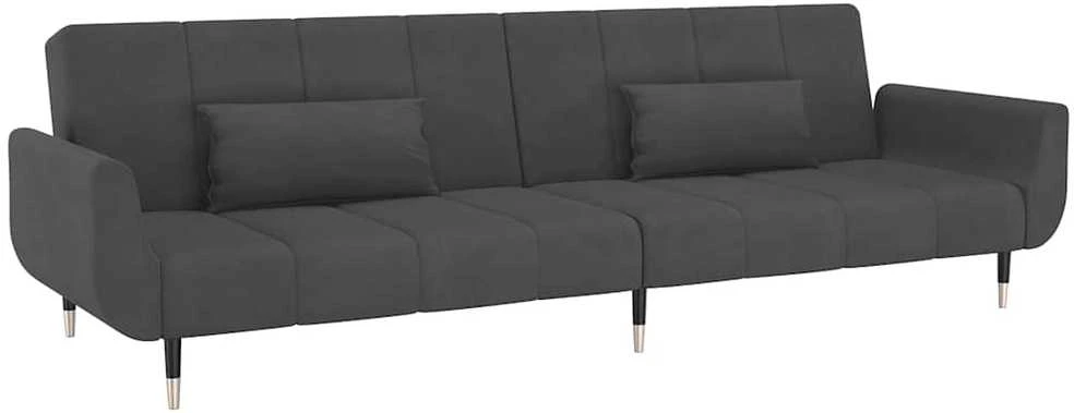 Dvivietė sofa-lova su dvejomis pagalvėmis, pilka, aksomas