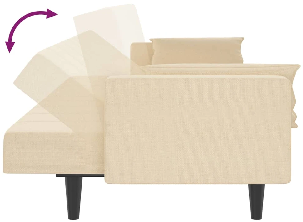 Dvivietė sofa-lova su dvejomis pagalvėmis, kreminė, audinys