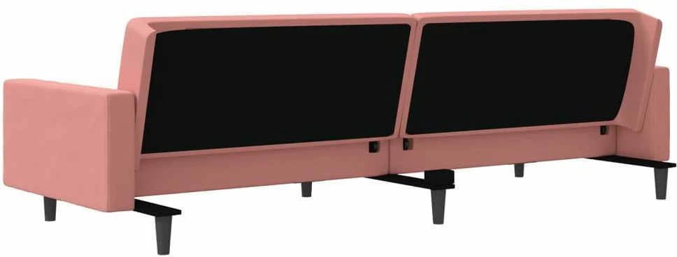 Dvivietė sofa-lova su dvejomis pagalvėmis, rožinė, aksomas