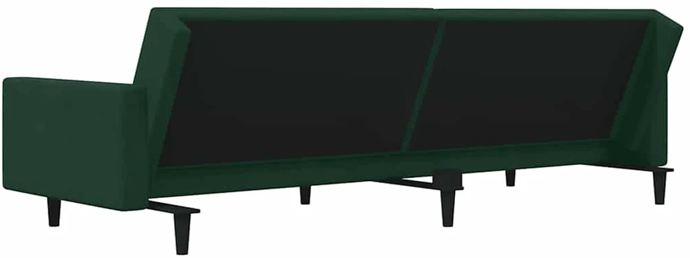 Dvivietė sofa-lova su dvejomis pagalvėmis, žalia, aksomas