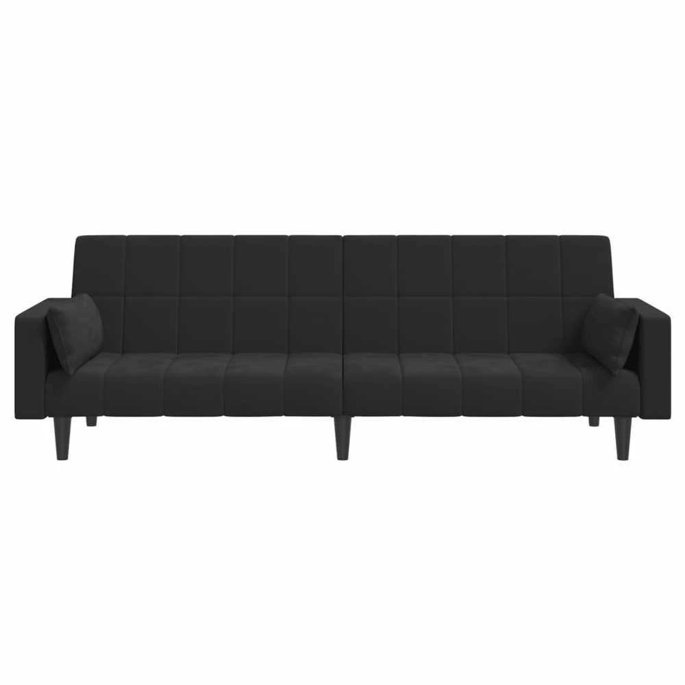 Dvivietė sofa-lova su dvejomis pagalvėmis, juoda, aksomas