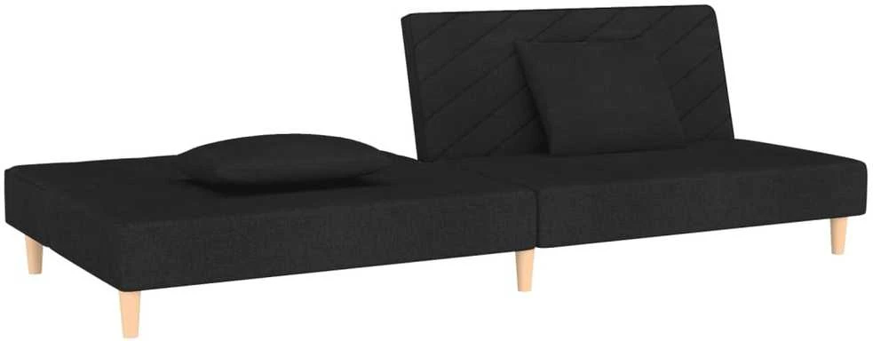 Dvivietė sofa-lova su dvejomis pagalvėmis, juoda, audinys