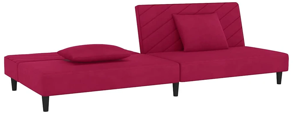 Dvivietė sofa-lova su dvejomis pagalvėmis, vyno, aksomas