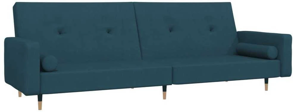 Dvivietė sofa-lova su dvejomis pagalvėmis, mėlyna, aksomas