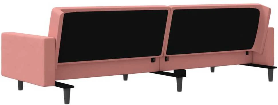 Dvivietė sofa-lova su dvejomis pagalvėmis, rožinė, aksomas