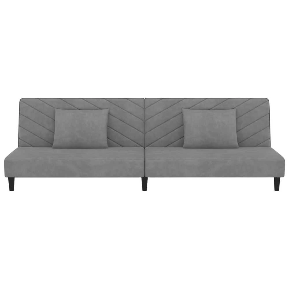 Dvivietė sofa-lova su dvejomis pagalvėmis, pilka, aksomas