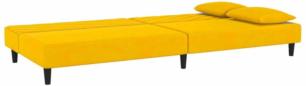 Dvivietė sofa-lova su dvejomis pagalvėmis, geltona, aksomas