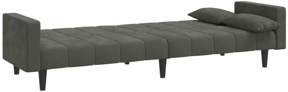 Dvivietė sofa-lova su dvejomis pagalvėmis, pilka, aksomas