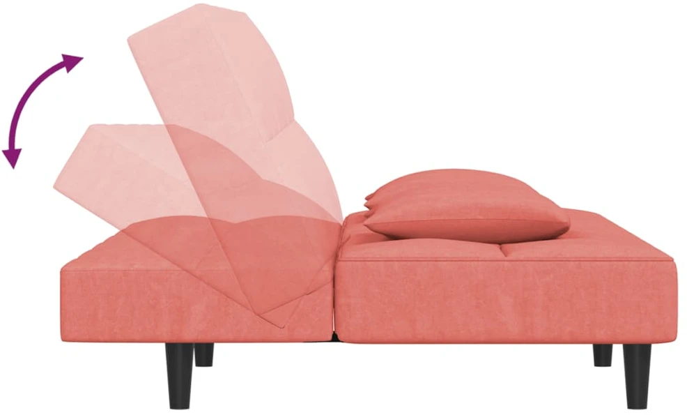Dvivietė sofa-lova su dvejomis pagalvėmis, rožinė, aksomas