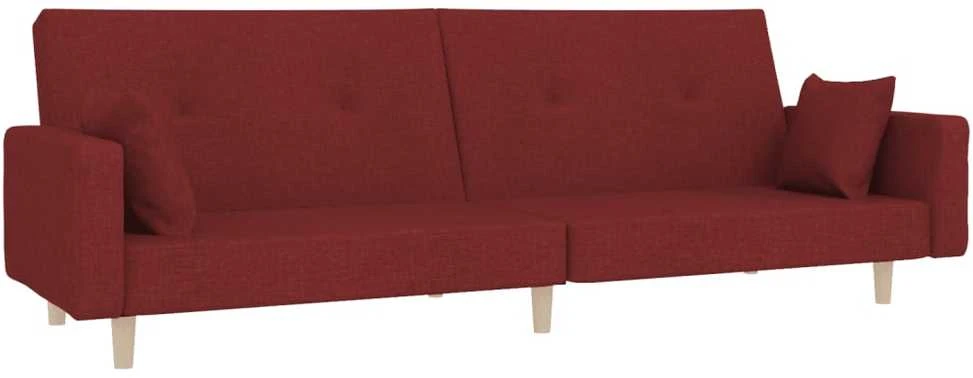 Dvivietė sofa-lova su dvejomis pagalvėmis, vyno, audinys