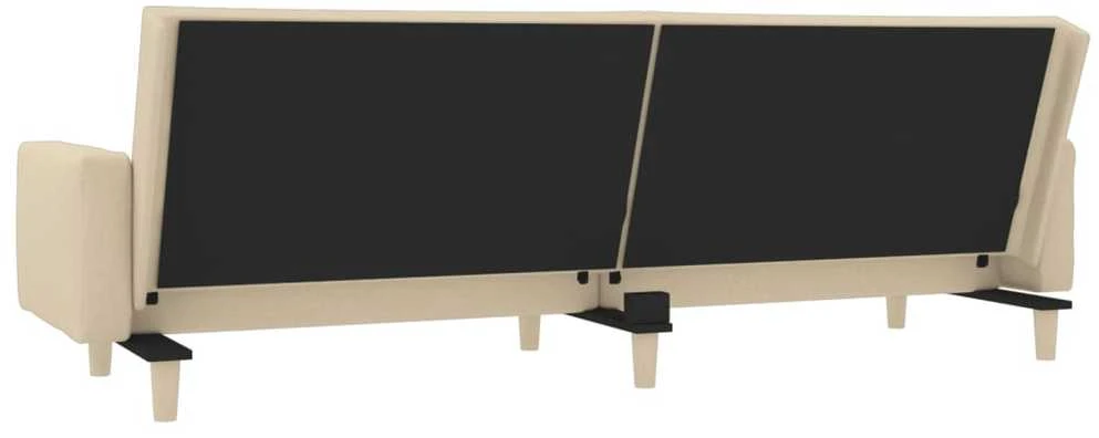 Dvivietė sofa-lova su dvejomis pagalvėmis, kreminė, audinys