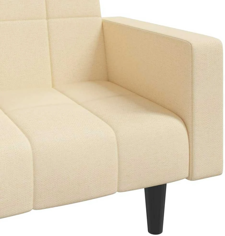 Dvivietė sofa-lova su dvejomis pagalvėmis, kreminė, audinys
