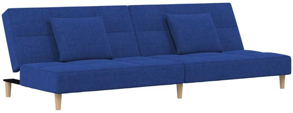 Dvivietė sofa-lova su dvejomis pagalvėmis, mėlyna, audinys