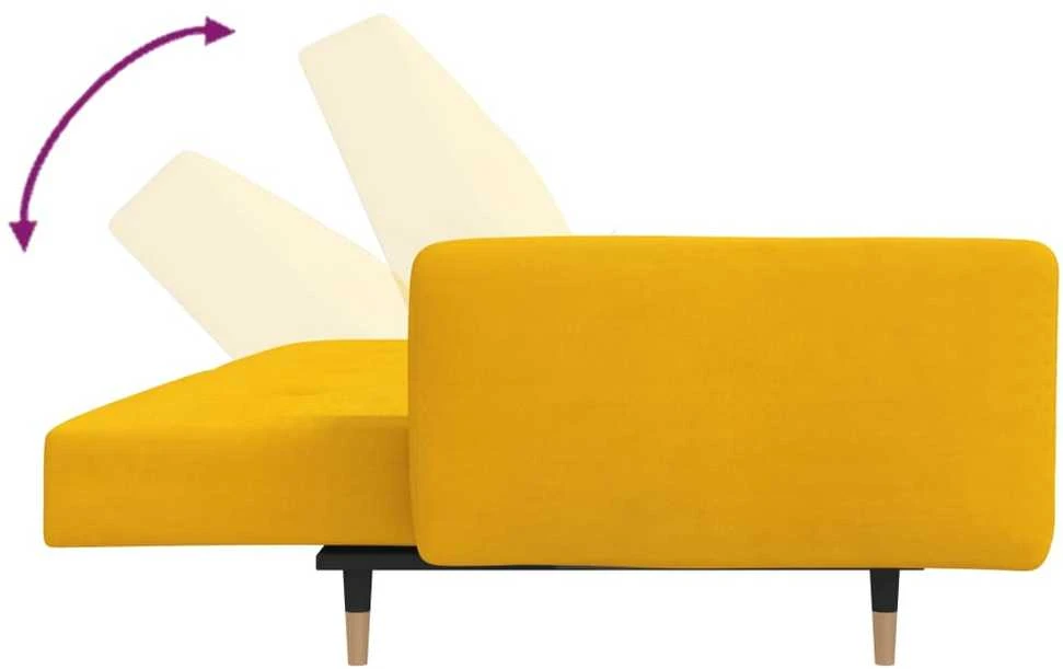 Dvivietė sofa-lova su dvejomis pagalvėmis, geltona, aksomas