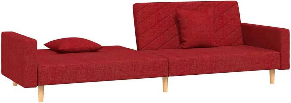 Dvivietė sofa-lova su dvejomis pagalvėmis, vyno, audinys