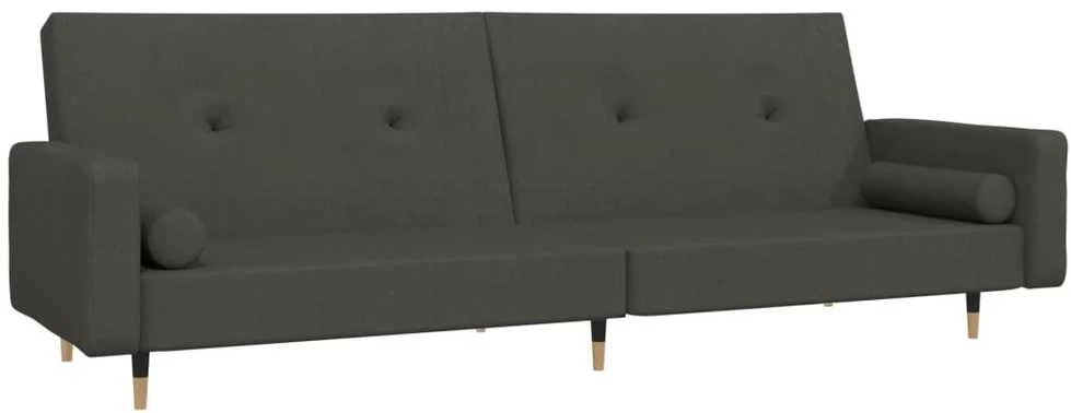 Dvivietė sofa-lova su dvejomis pagalvėmis, pilka, aksomas