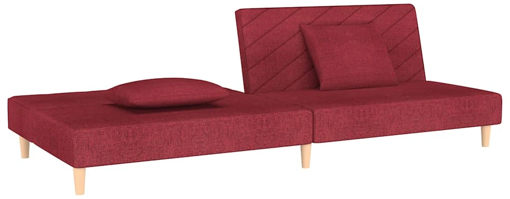 Dvivietė sofa-lova su dvejomis pagalvėmis, vyno, audinys
