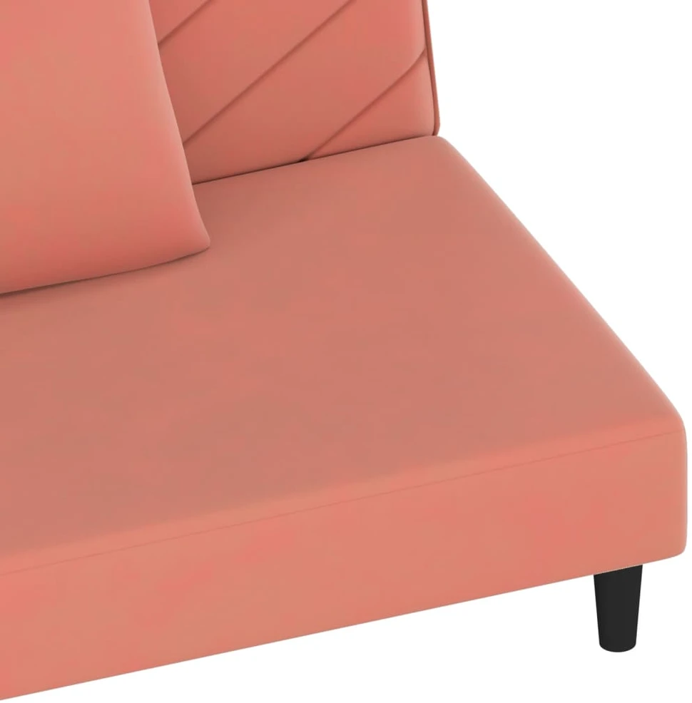 Dvivietė sofa-lova su dvejomis pagalvėmis, rožinė, aksomas