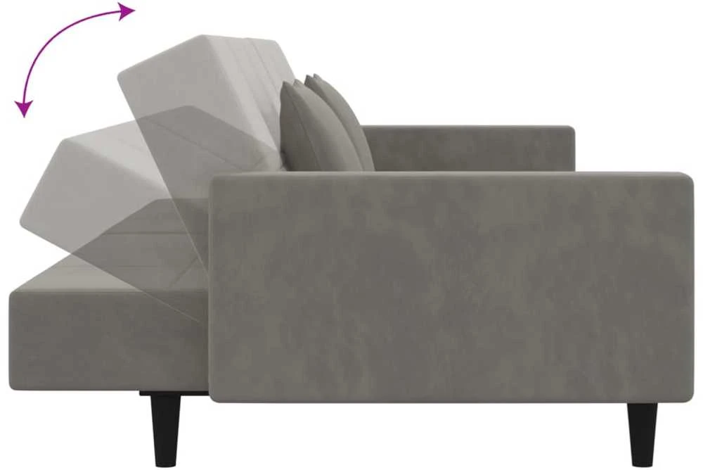 Dvivietė sofa-lova su dvejomis pagalvėmis, pilka, aksomas