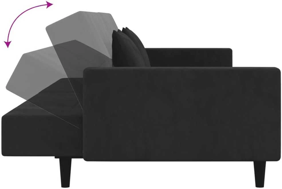 Dvivietė sofa-lova su dvejomis pagalvėmis, juoda, aksomas