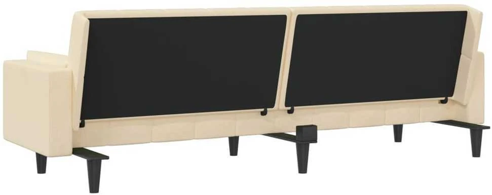 Dvivietė sofa-lova su dvejomis pagalvėmis, kreminė, audinys