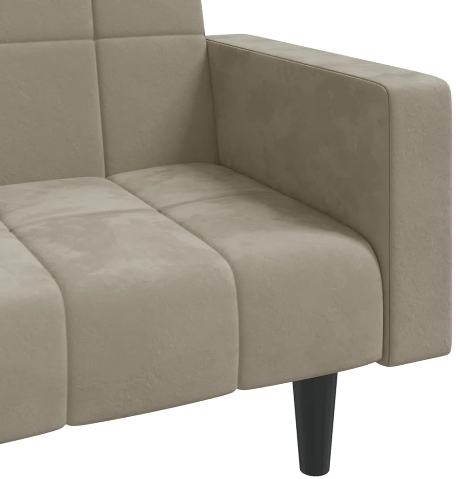 Dvivietė sofa-lova su dvejomis pagalvėmis, pilka, aksomas