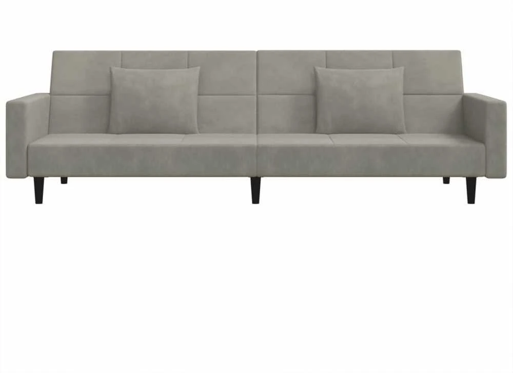 Dvivietė sofa-lova su dvejomis pagalvėmis, pilka, aksomas