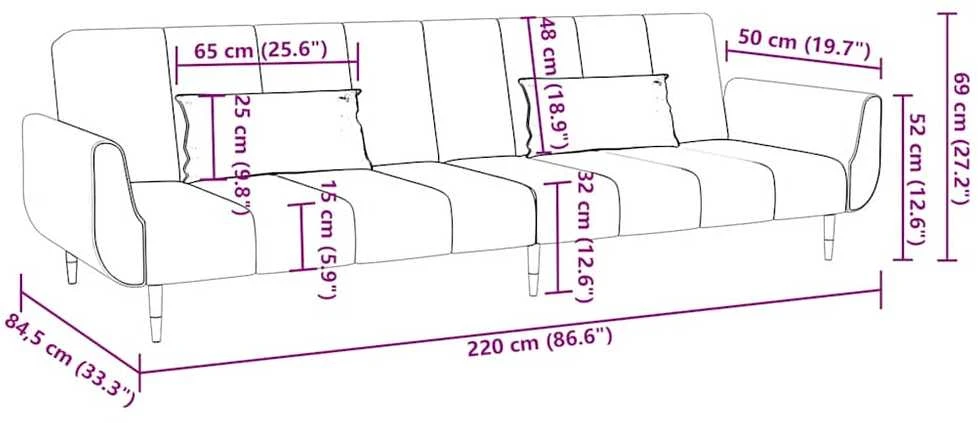 Dvivietė sofa-lova su dvejomis pagalvėmis, mėlyna, aksomas