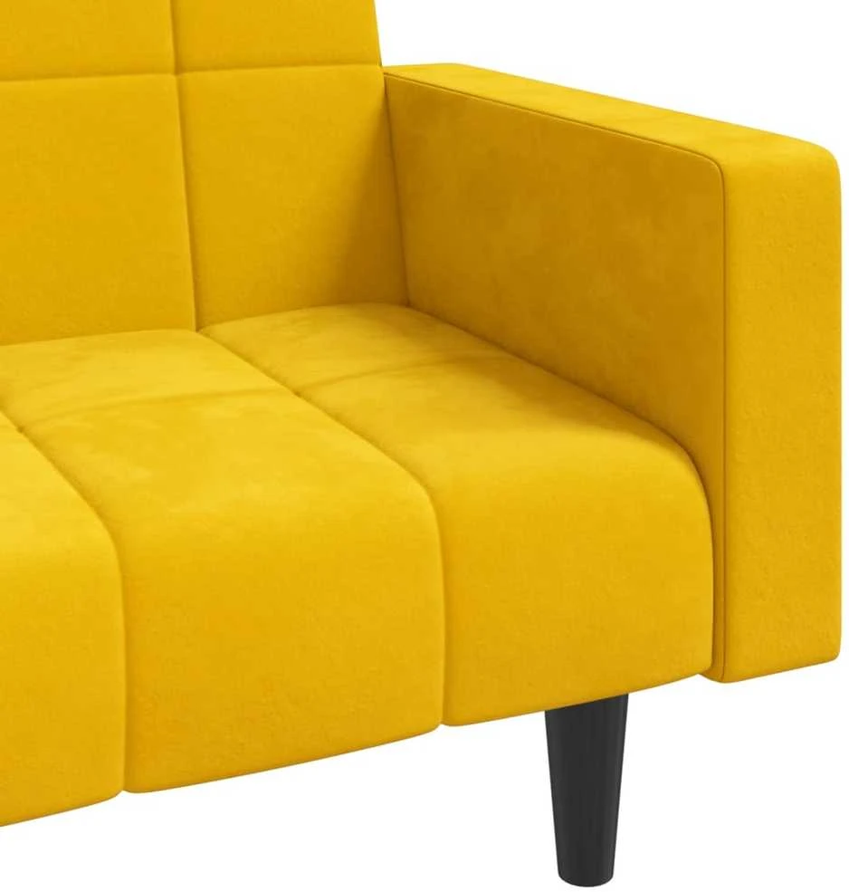 Dvivietė sofa-lova su dvejomis pagalvėmis, geltona, aksomas
