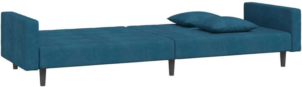 Dvivietė sofa-lova su dvejomis pagalvėmis, mėlyna, aksomas