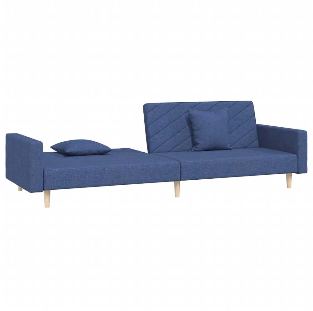 Dvivietė sofa-lova su dvejomis pagalvėmis, mėlyna, audinys