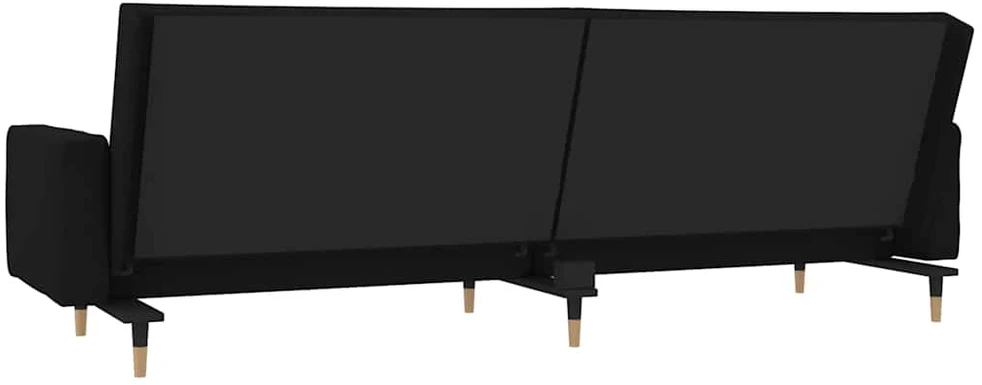 Dvivietė sofa-lova su dvejomis pagalvėmis, juoda, aksomas
