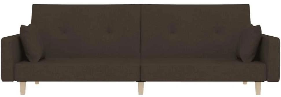 Dvivietė sofa-lova su dvejomis pagalvėmis, ruda, audinys