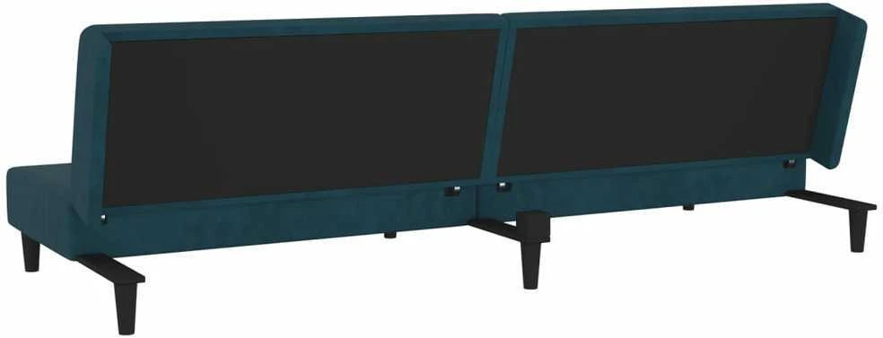 Dvivietė sofa-lova su dvejomis pagalvėmis, mėlyna, aksomas