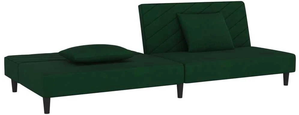 Dvivietė sofa-lova su dvejomis pagalvėmis, žalia, aksomas